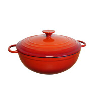 Gusseisen Bräter - Bratentopf - Schmortopf  26 x 9,5 cm - Rund - Konisch - 4 Liter - Rot