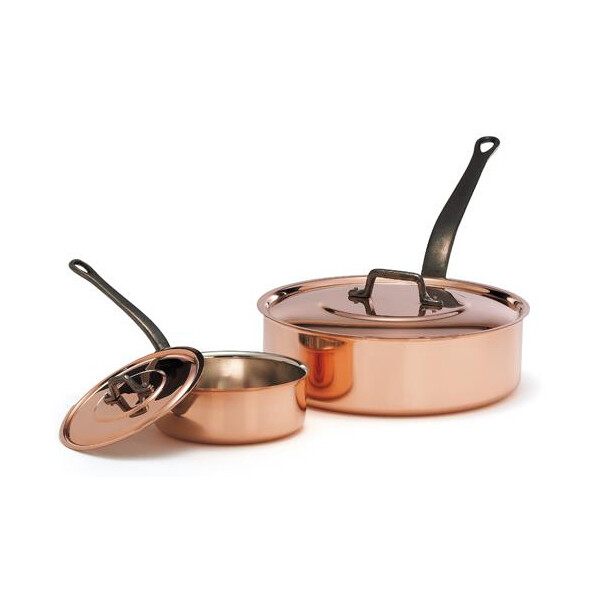 B-Ware - Verzinnte Kupfer Schmorpfanne mit Deckel Ø 28 cm H 8 cm 4,5 Liter