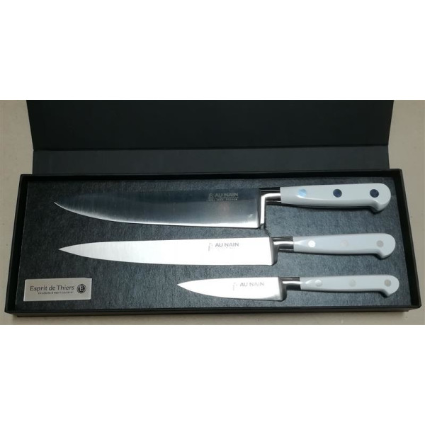 Au Nain geschmiedete Messer "Ideal" Weiß Chefmesser 20cm Fleischmesser 20cm Spickmesser 10cm